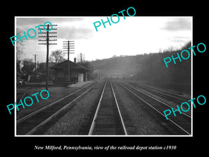 OLD LARGE HISTORIC PHOTO OF NEW MILFORD PENNSYLVANIA RAILROAD DEPOT STATION 1930