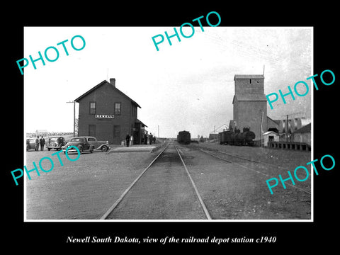 OLD LARGE HISTORIC PHOTO OF NEWELL SOUTH DAKOTA RAILROAD DEPOT STATION c1940