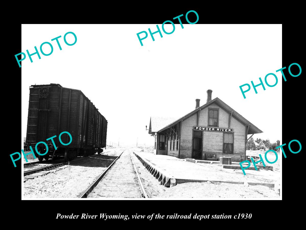 OLD LARGE HISTORIC PHOTO OF POWDER RIVER WYOMING RAILROAD DEPOT STATION c1930