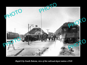 OLD LARGE HISTORIC PHOTO, RAPID CITY SOUTH DAKOTA RAILROAD DEPOT STATION c1940 1