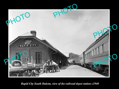 OLD LARGE HISTORIC PHOTO, RAPID CITY SOUTH DAKOTA RAILROAD DEPOT STATION c1940 2