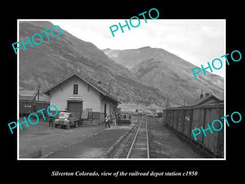 OLD LARGE HISTORIC PHOTO OF SILVERTON COLORADO, THE RAILROAD DEPOT STATION c1950