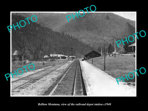 OLD LARGE HISTORIC PHOTO OF BELTON MONTANA, THE RAILROAD DEPOT STATION c1940