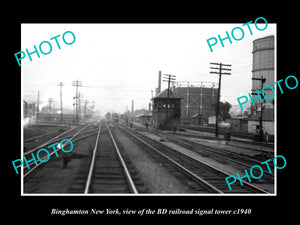 OLD LARGE HISTORIC PHOTO OF BINGHAMPTON NEW YORK BD RAILROAD SIGNAL TOWER c1940