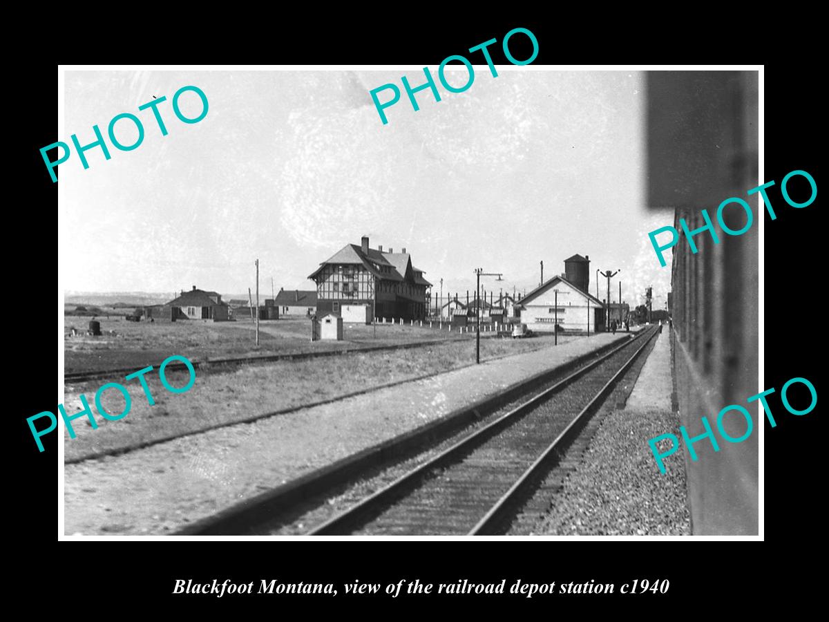 OLD LARGE HISTORIC PHOTO OF BLACKFOOT MONTANA, THE RAILROAD DEPOT STATION c1940