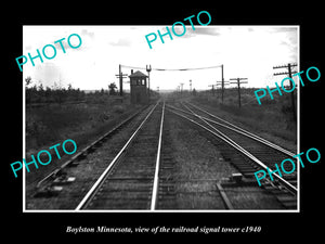 OLD LARGE HISTORIC PHOTO OF BOYLSTON MINNESOTA, THE RAILROAD SIGNAL TOWER c1940