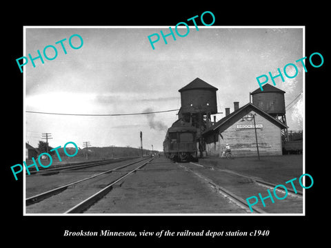 OLD LARGE HISTORIC PHOTO OF BROOKSTON MINNESOTA THE RAILROAD DEPOT STATION c1940