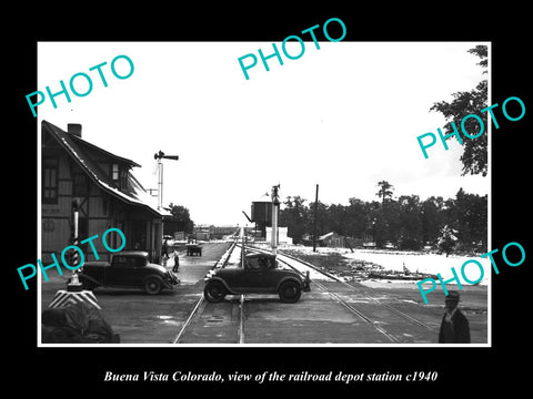 OLD LARGE HISTORIC PHOTO OF BUENA VISTA COLORADO RAILROAD DEPOT STATION c1940