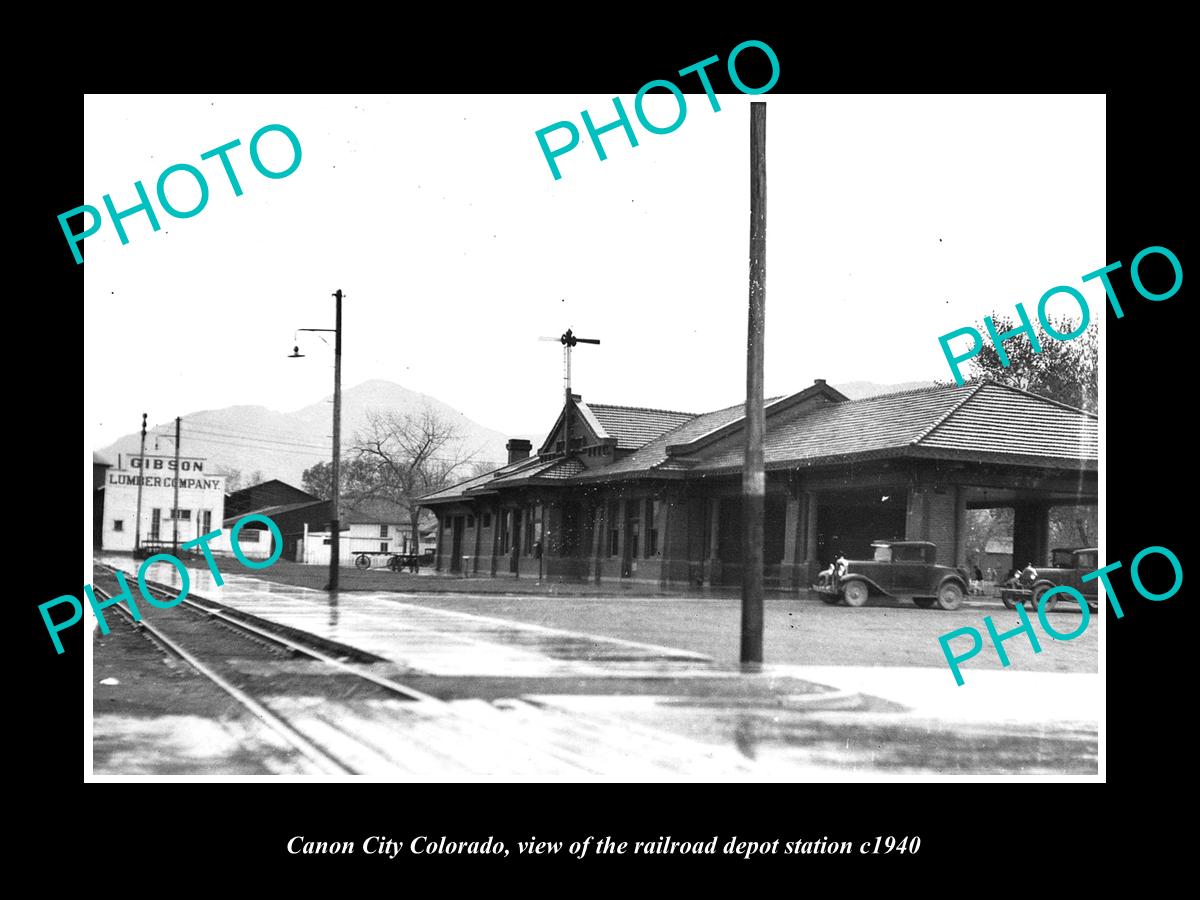 OLD LARGE HISTORIC PHOTO OF CANON CITY COLORADO RAILROAD DEPOT STATION c1940