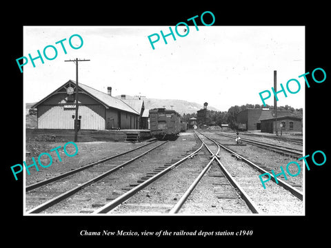 OLD LARGE HISTORIC PHOTO OF CHAMA NEW MEXICO, THE RAILROAD DEPOT STATION c1940