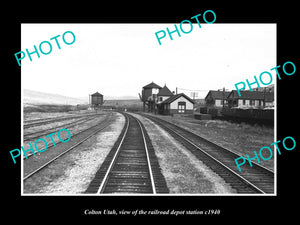 OLD LARGE HISTORIC PHOTO OF COLTON UTAH, THE RAILROAD DEPOT STATION c1940