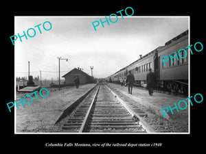 OLD LARGE HISTORIC PHOTO OF COLUMBIA FALLS MONTANA RAILROAD DEPOT STATION c1940