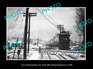 OLD LARGE HISTORIC PHOTO OF CORRY PENNSYLVANIA, THE RAILROAD SIGNAL TOWER c1940