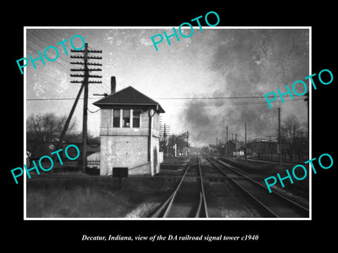 OLD LARGE HISTORIC PHOTO OF DECATUR INDIANA, THE DA RAILROAD SIGNAL TOWER c1940