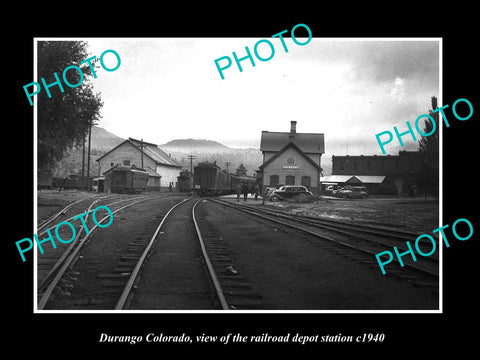 OLD LARGE HISTORIC PHOTO OF DURANGO COLORADO, THE RAILROAD DEPOT STATION c1940