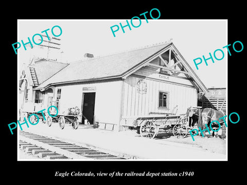 OLD LARGE HISTORIC PHOTO OF EAGLE COLORADO, THE RAILROAD DEPOT STATION c1940