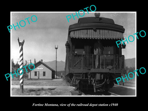 OLD LARGE HISTORIC PHOTO OF FORTINE MONTANA, THE RAILROAD DEPOT STATION c1940