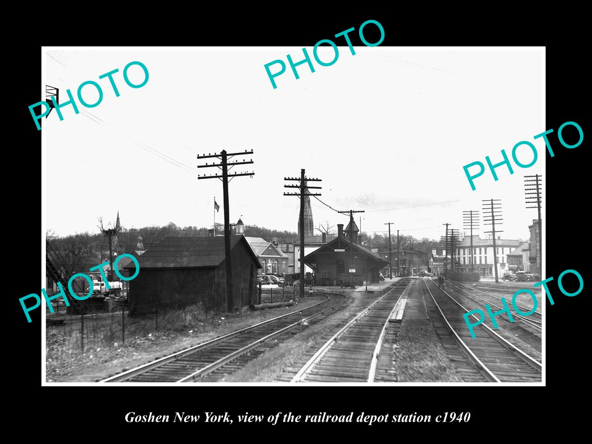 OLD LARGE HISTORIC PHOTO OF GOSHEN NEW YORK, THE RAILROAD DEPOT STATION c1940