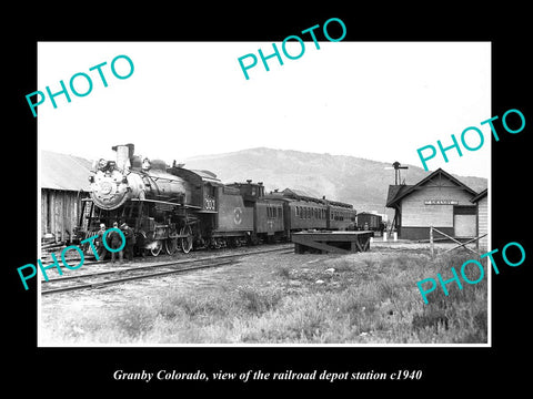 OLD LARGE HISTORIC PHOTO OF GRANBY COLORADO, THE RAILROAD DEPOT STATION c1940 1