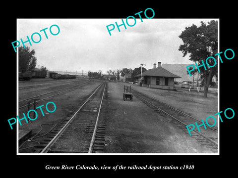 OLD LARGE HISTORIC PHOTO OF GREEN RIVER COLORADO RAILROAD DEPOT STATION c1940