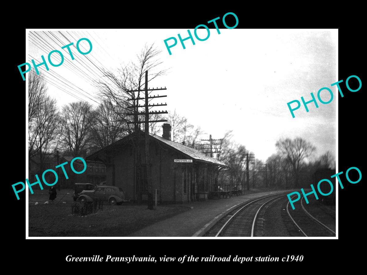 OLD LARGE HISTORIC PHOTO OF GREENVILLE PENNSYLVANIA RAILROAD DEPOT STATION c1940