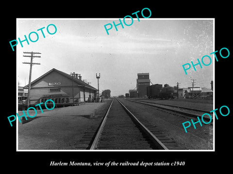 OLD LARGE HISTORIC PHOTO OF HARLEM MONTANA, THE RAILROAD DEPOT STATION c1940