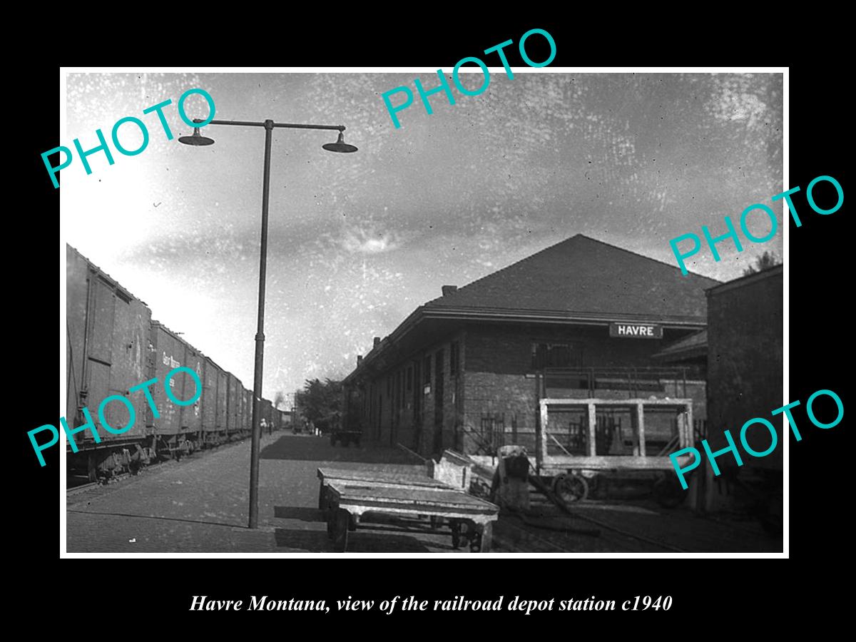 OLD LARGE HISTORIC PHOTO OF HAVRE MONTANA, THE RAILROAD DEPOT STATION c1940