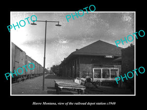 OLD LARGE HISTORIC PHOTO OF HAVRE MONTANA, THE RAILROAD DEPOT STATION c1940