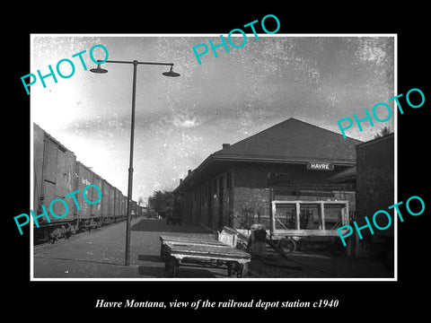 OLD LARGE HISTORIC PHOTO OF HAVRE MONTANA, THE RAILROAD DEPOT STATION c1940