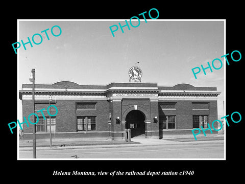 OLD LARGE HISTORIC PHOTO OF HELENA MONTANA, THE RAILROAD DEPOT STATION c1940