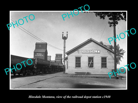 OLD LARGE HISTORIC PHOTO OF HINSDALE MONTANA, THE RAILROAD DEPOT STATION c1940