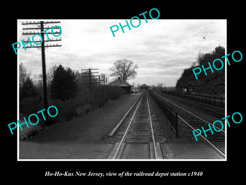 OLD LARGE HISTORIC PHOTO OF HO-HO-KUS NEW JERSEY RAILROAD DEPOT STATION c1940