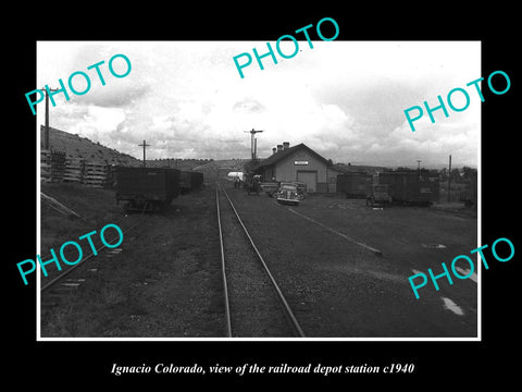 OLD LARGE HISTORIC PHOTO OF IGNACIO COLORADO, THE RAILROAD DEPOT STATION c1940