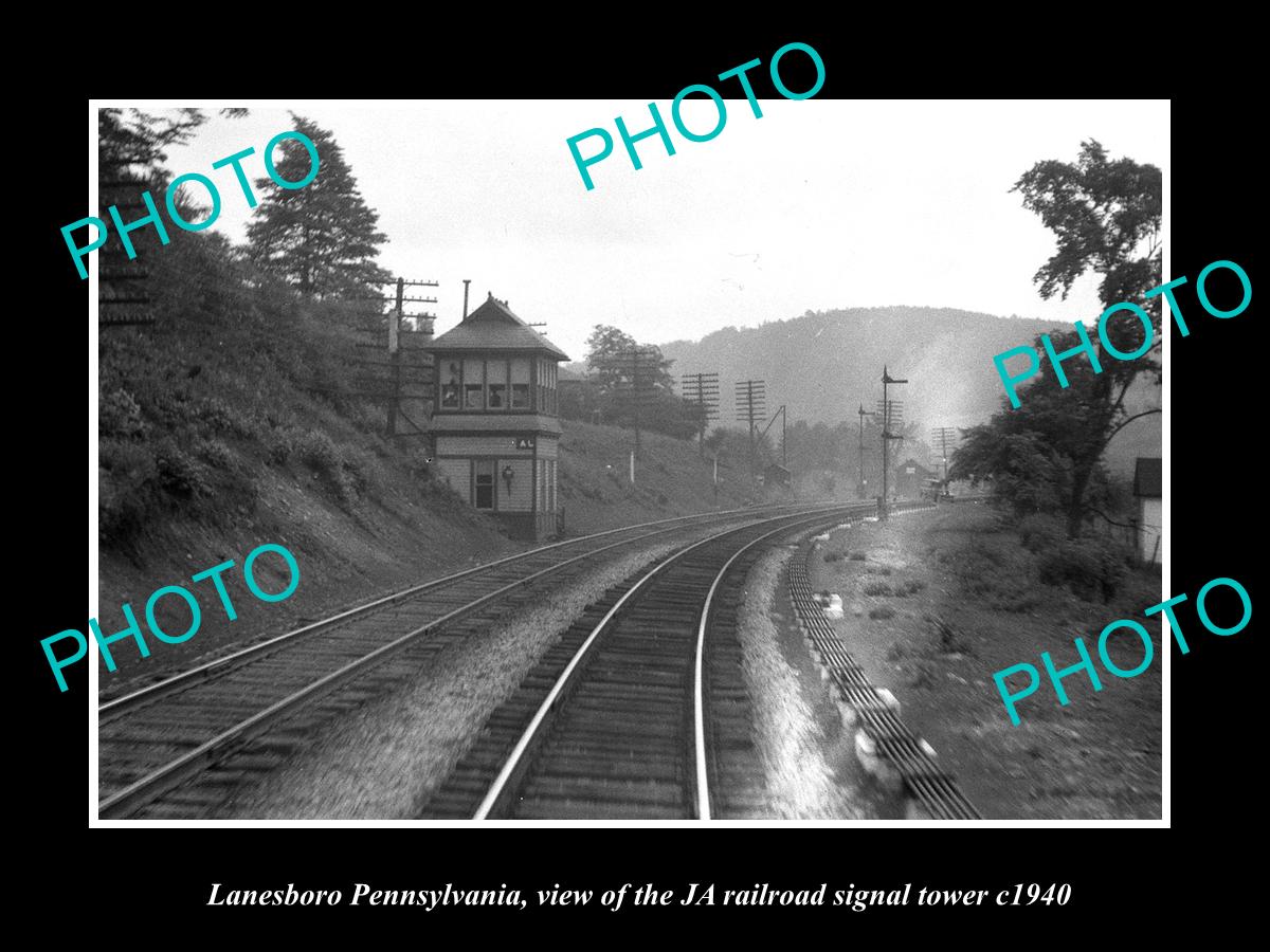 OLD LARGE HISTORIC PHOTO OF LANESBORO PENNSYLVANIA RAILROAD SIGNAL TOWER c1940