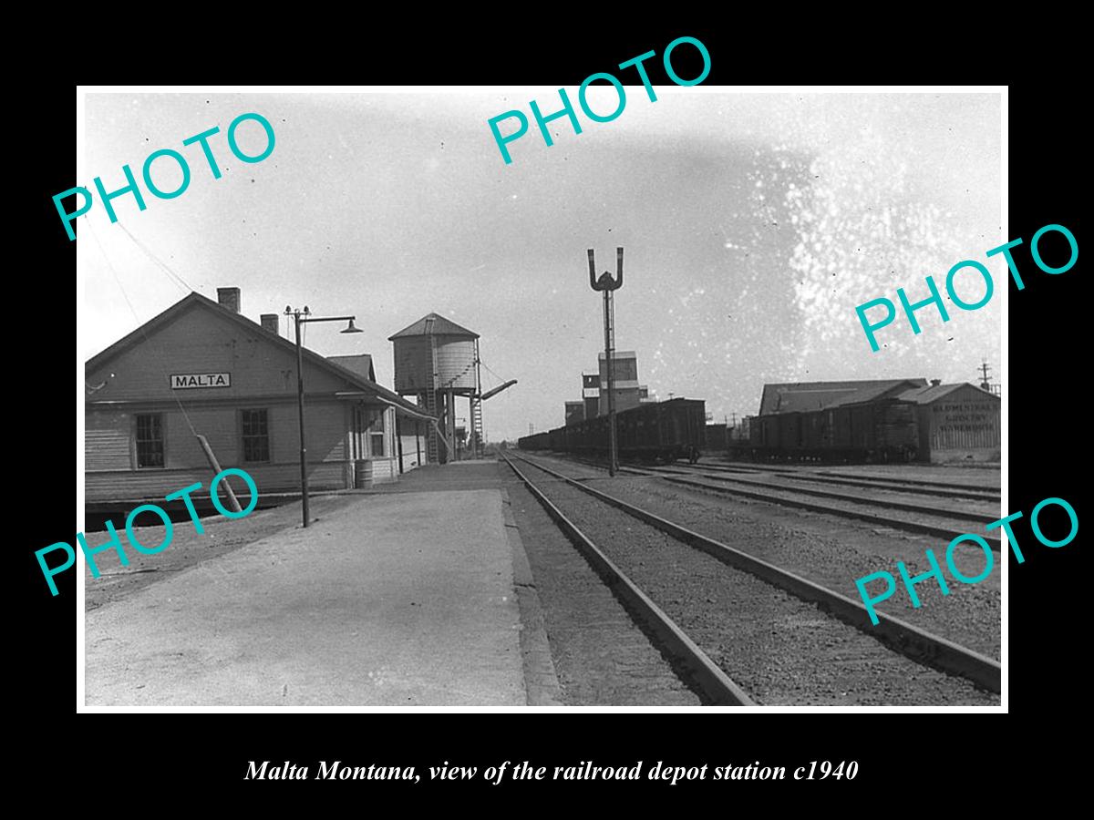 OLD LARGE HISTORIC PHOTO OF MALTA MONTANA, THE RAILROAD DEPOT STATION c1940