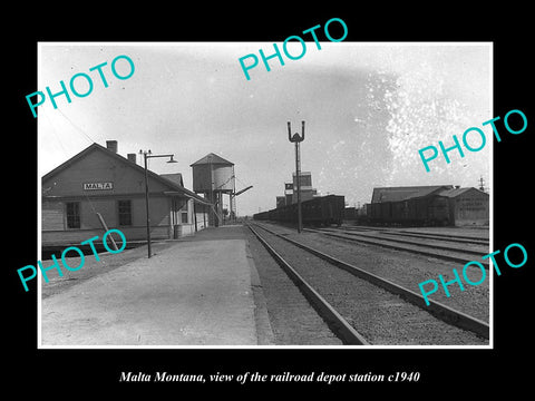 OLD LARGE HISTORIC PHOTO OF MALTA MONTANA, THE RAILROAD DEPOT STATION c1940