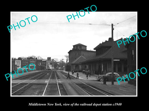 OLD LARGE HISTORIC PHOTO OF MIDDLETOWN NEW YORK THE RAILROAD DEPOT STATION c1940