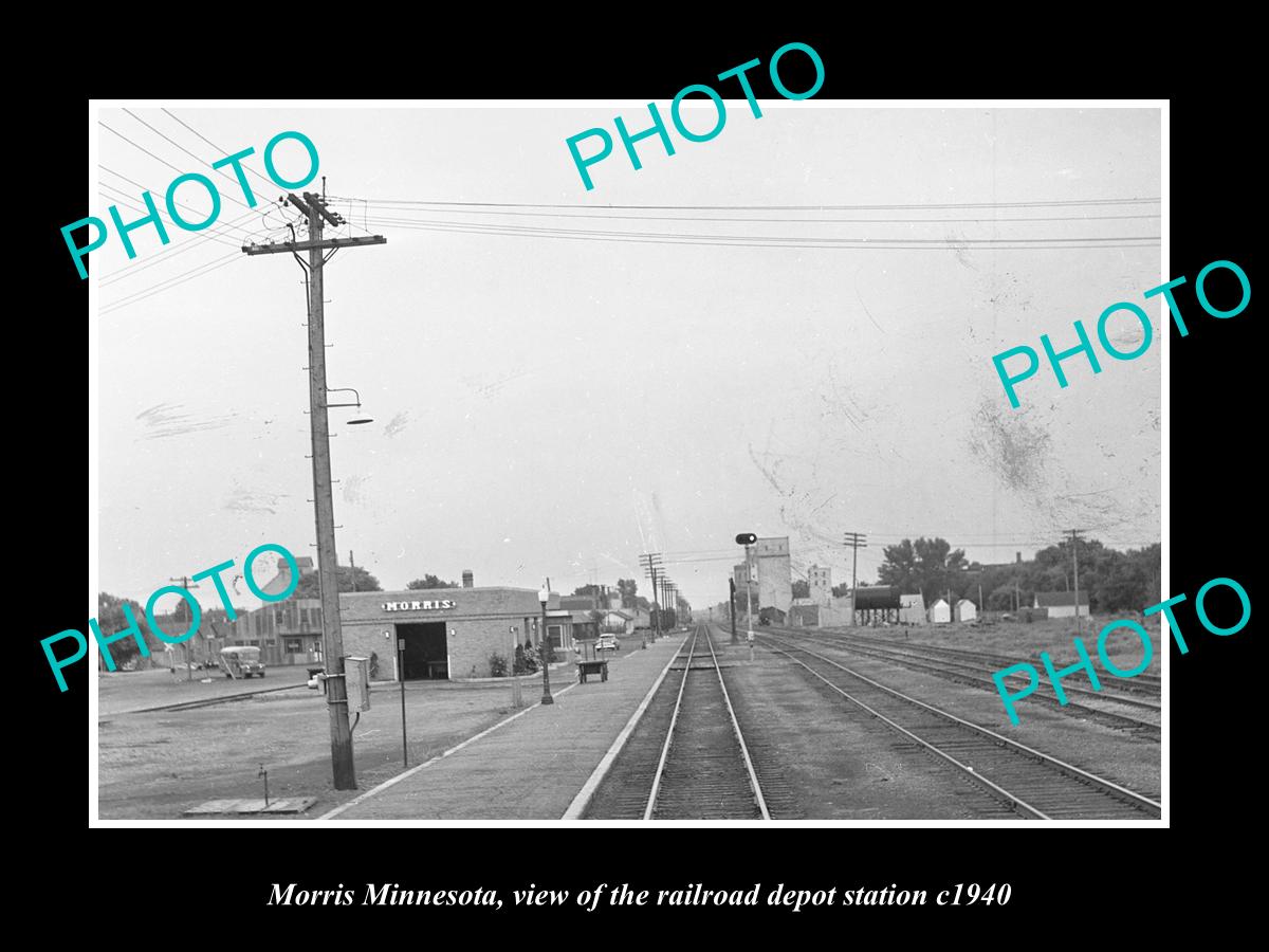 OLD LARGE HISTORIC PHOTO OF MORRIS MINNESOTA, THE RAILROAD DEPOT STATION c1940