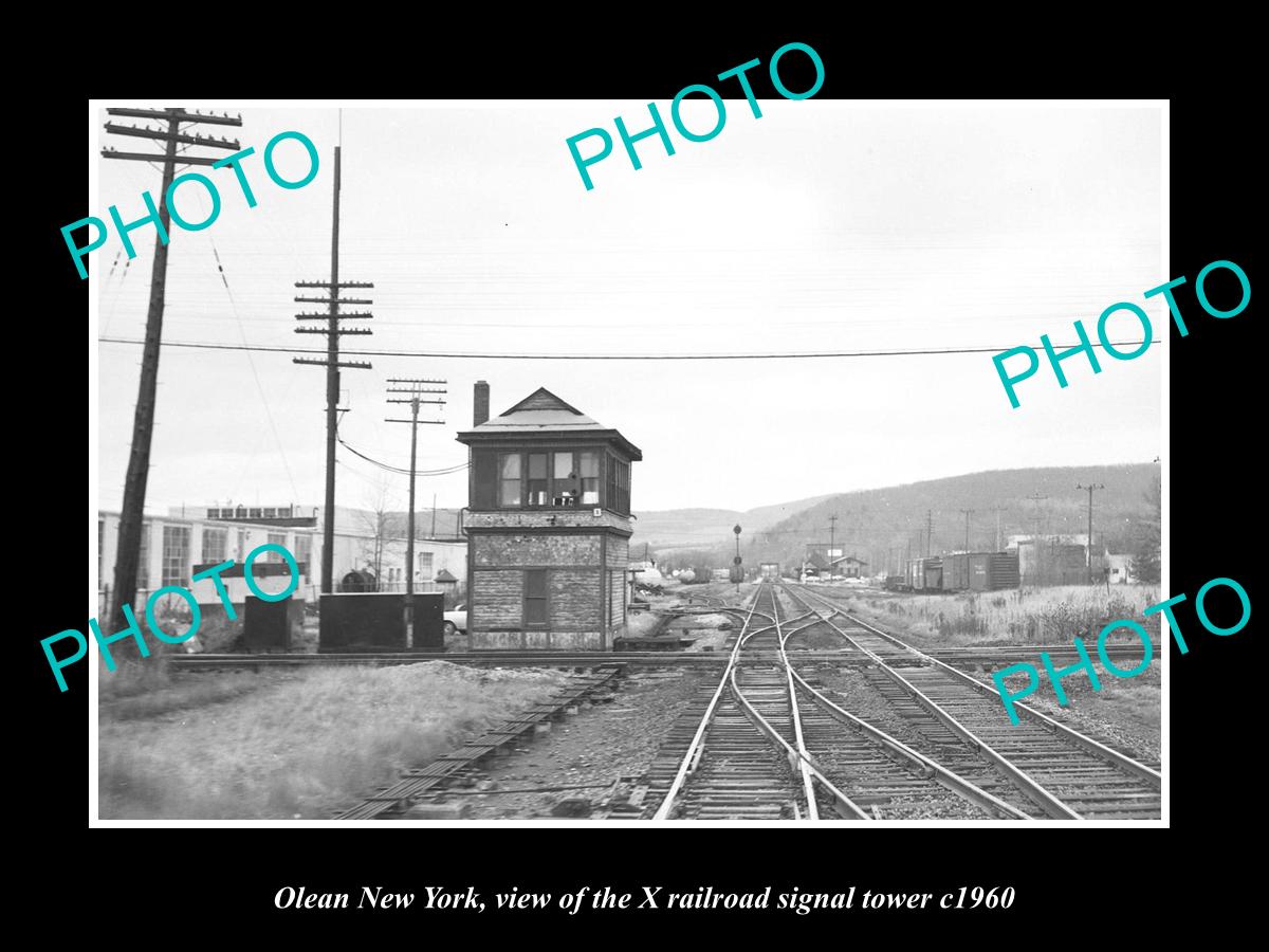 OLD LARGE HISTORIC PHOTO OF OLEAN NEW YORK, THE X RAILROAD SIGNAL TOWER c1960