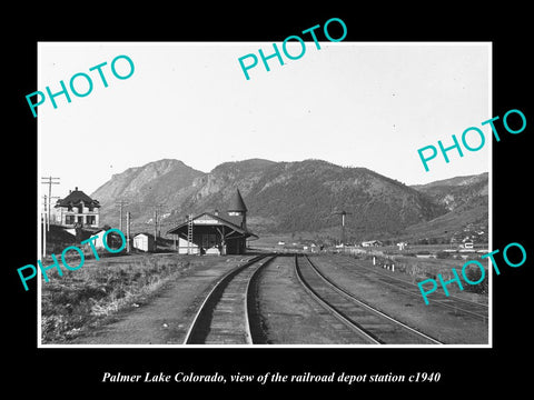 OLD LARGE HISTORIC PHOTO OF PALMER LAKE COLORADO RAILROAD DEPOT STATION c1940