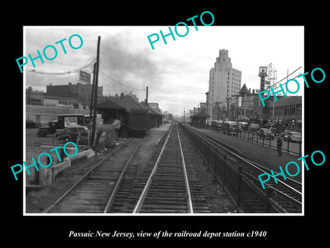 OLD LARGE HISTORIC PHOTO OF PASSAIC NEW JERSEY RAILROAD DEPOT STATION c1940