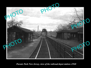 OLD LARGE HISTORIC PHOTO OF PASSAIC PARK NEW JERSEY RAILROAD DEPOT STATION c1940