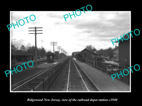 OLD LARGE HISTORIC PHOTO OF RIDGEWOOD NEW JERSEY RAILROAD DEPOT STATION c1940