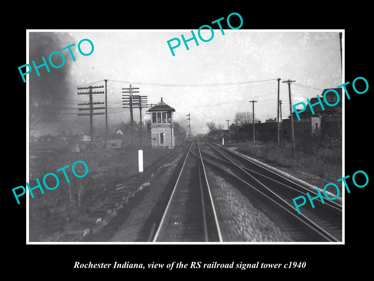 OLD LARGE HISTORIC PHOTO OF ROCHESTER INDIANA, RS RAILROAD SIGNAL TOWER 1940