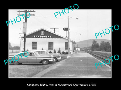 OLD LARGE HISTORIC PHOTO OF SANDPOINT IDAHO, THE RAILROAD DEPOT STATION c1960