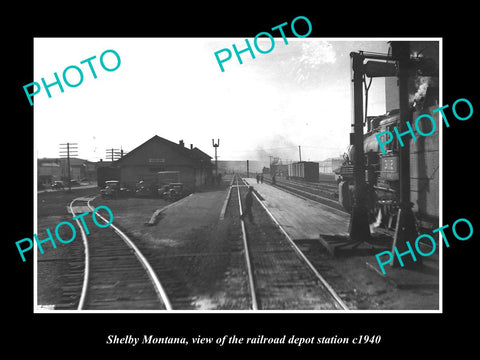 OLD LARGE HISTORIC PHOTO OF SHELBY MONTANA, THE RAILROAD DEPOT STATION c1940