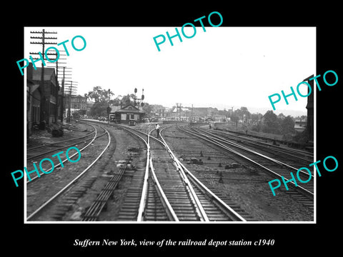 OLD LARGE HISTORIC PHOTO OF SUFFERN NEW YORK, THE RAILROAD DEPOT STATION c1940