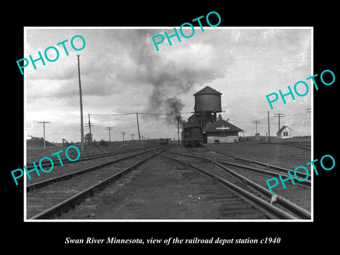 OLD LARGE HISTORIC PHOTO OF SWAN RIVER MINNESOTA RAILROAD DEPOT STATION c1940