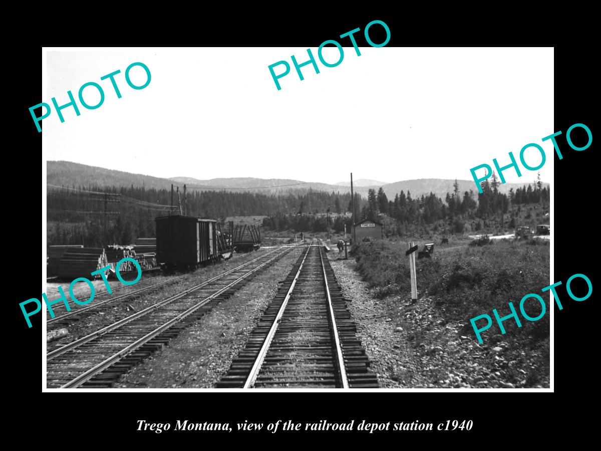 OLD LARGE HISTORIC PHOTO OF TREGO MONTANA, THE RAILROAD DEPOT STATION c1940