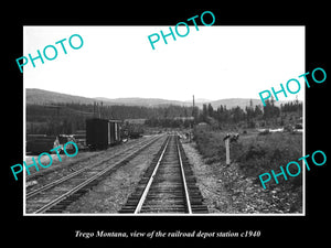 OLD LARGE HISTORIC PHOTO OF TREGO MONTANA, THE RAILROAD DEPOT STATION c1940